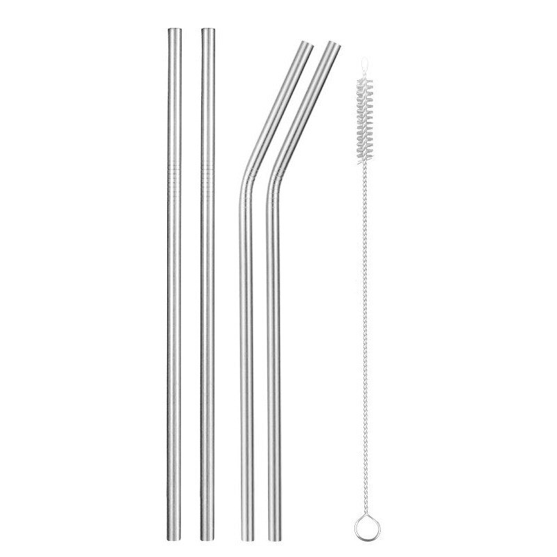 Metal straws stainless steel straw reusable black straws metal drink straws reusable Drinking Straws glass straw portable straw: Silver 4pcs A