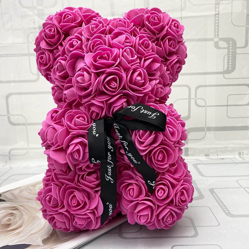 25cm valentine rose bjørn hjerte blomst til kjæresten bursdag bryllup kunstig fest hjemmeinnredning vin rød rosa: rouge 25cm uten boks
