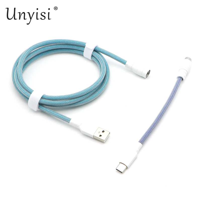 Cable Paracord y PET de doble manga USB-A a USB-C tipo C para teclado mecánico con aviador YC8.: Azul