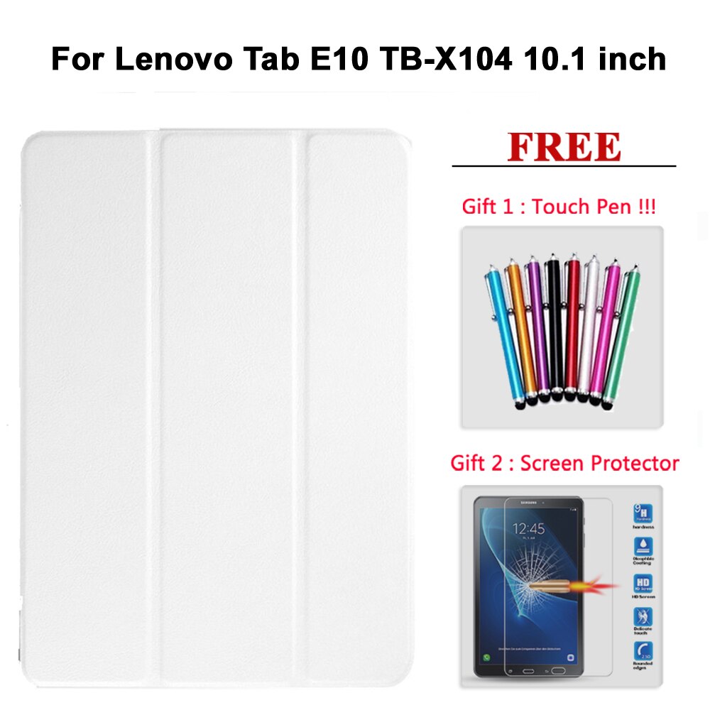 Free Screen Protector Glass +Case For Lenovo Tab E7 / E8 / E10 / M10 PU Leather Smart Magnetic Cover TB/X104F/7104F/8304F/X605F: Tab E10 bai