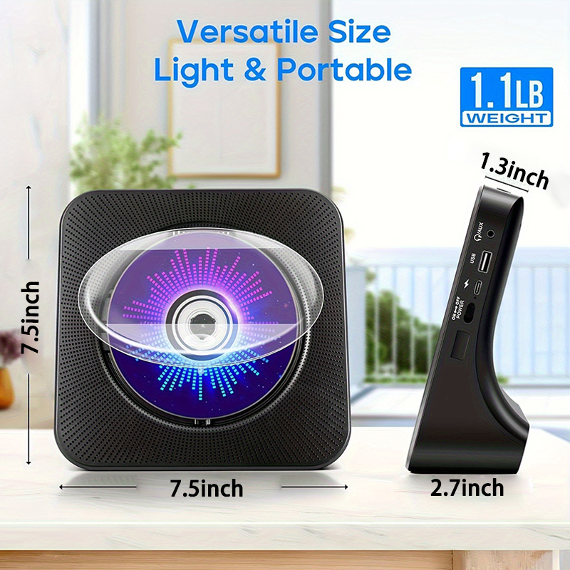 Rechargeable CD Player with Bluetooth Infrared Remote Control Built-in Speaker AUX USB FM Radio For CD-R/CD-RW Music Player