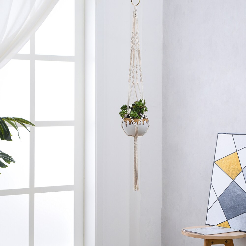 Macrame planteophæng kurve urtepotteholder balkon vægophæng plantekasse indretning knyttet løftereb hjem havetilbehør