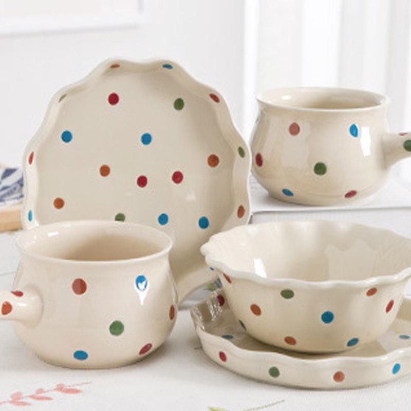 Color esmalte de vajilla de puntos fruta y arroz de cerámica plato de postre plato de ensalada de carne bandeja para hornear asado de encargarme de la cena vajilla