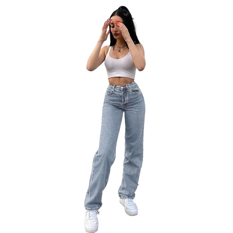 High-Waisted Straight Leg Jeans for Women with Butterfly Print and Ripped Distressed Denim main image 0