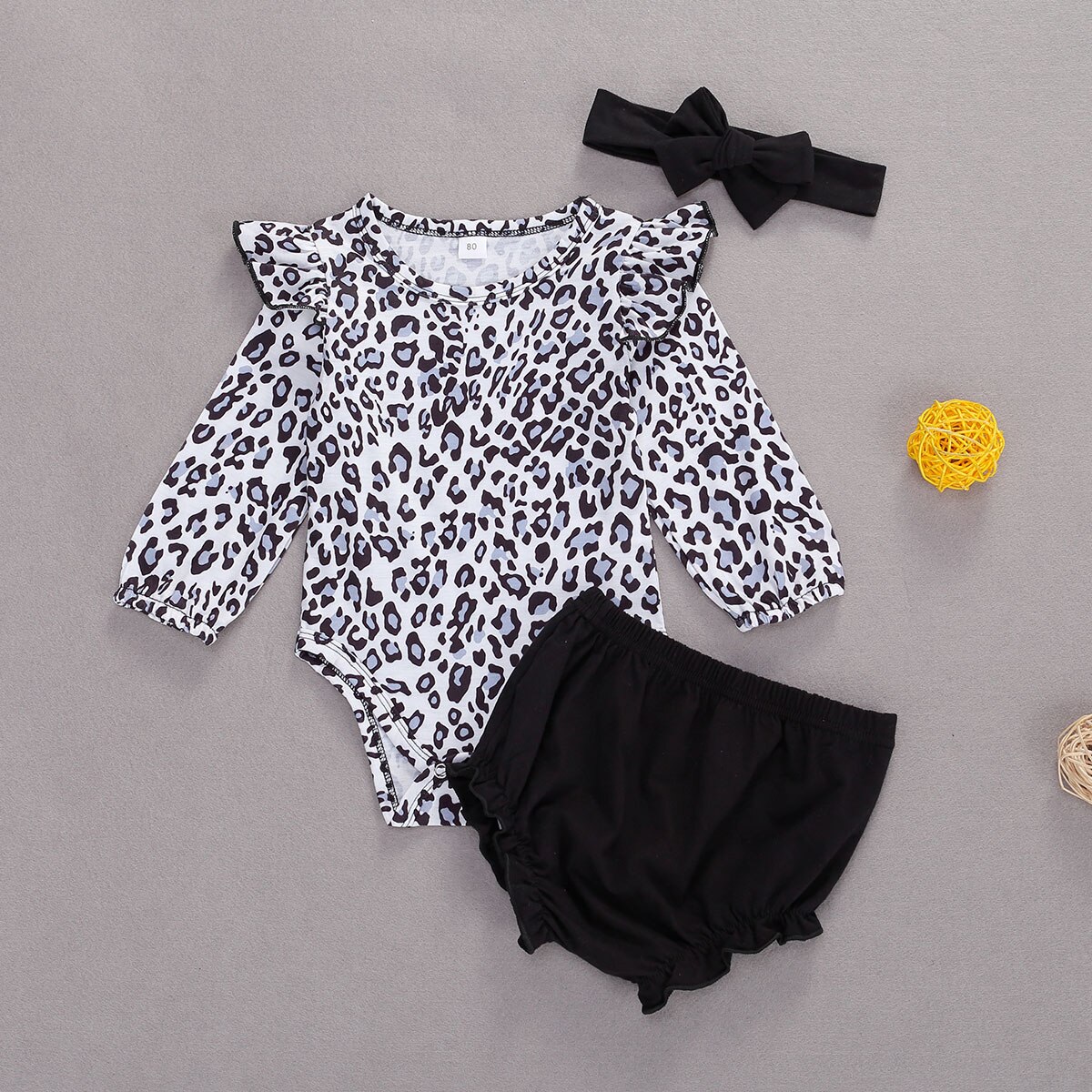 Pasgeboren Baby Meisjes Mode 3 Stuk Outfit Set Lange Mouw Luipaard Romper + Shorts + Hoofdband Set