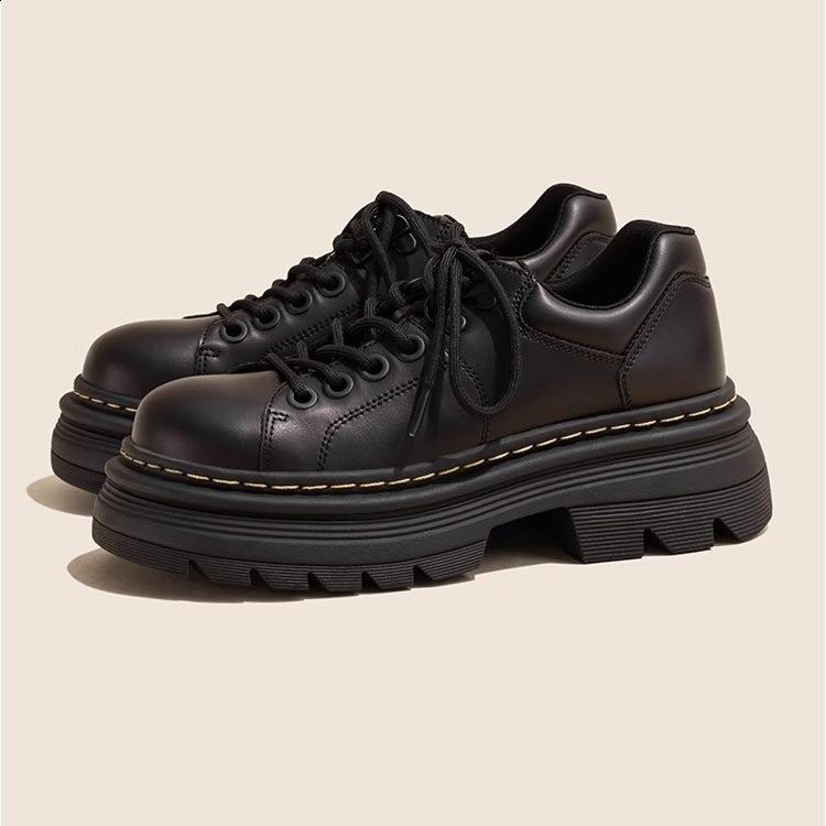 Womens Derby Shoes Autumn British Style Female Footwear Loafers With Fur Round Toe Clogs Platform Casual Sneaker Leather Fall Pr