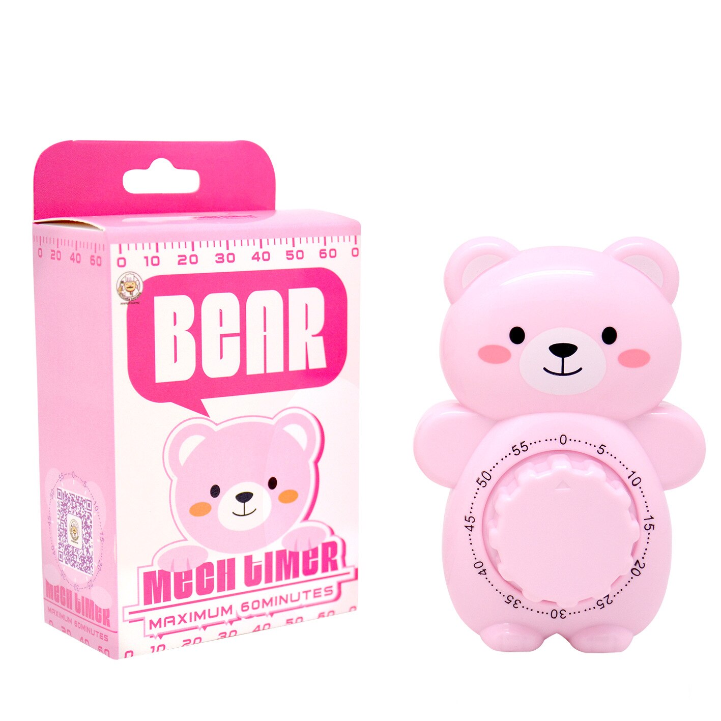 Cute Cartoon Bear Timer Baking Teaching Cooking Mechanical Timer 60 Mins Twist Wind-up Timer With Ring Alert Without Battery: Pink