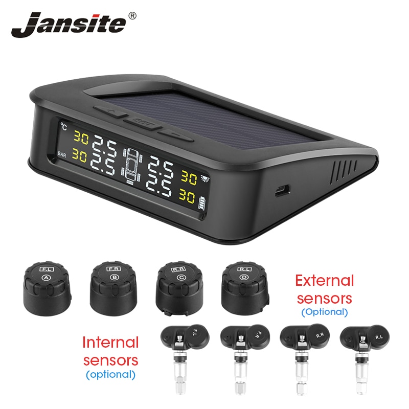 Jansite TPMS Tire Pressure Monitoring System Display Solar charge pressure control Warning with Internal sensor Car Accessories