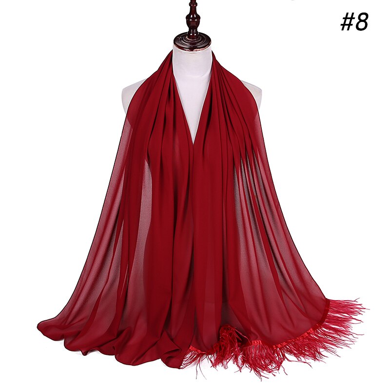 Veer Chiffon Hijab Sjaal Vrouwen Effen Kleur Kwastje Sjaals Grote Omvang Hoofdband Sjaals Cappa Wraps Bandana Islamitische Foulard: Color 8