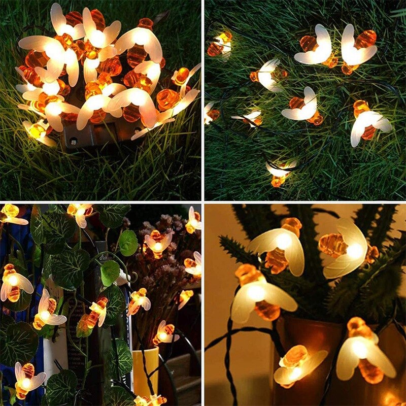 Solar Outdoor Garden String Lights - 8 Mode 50 LED Waterproof Bees String Lights for Yard/Christmas Tree/Parties