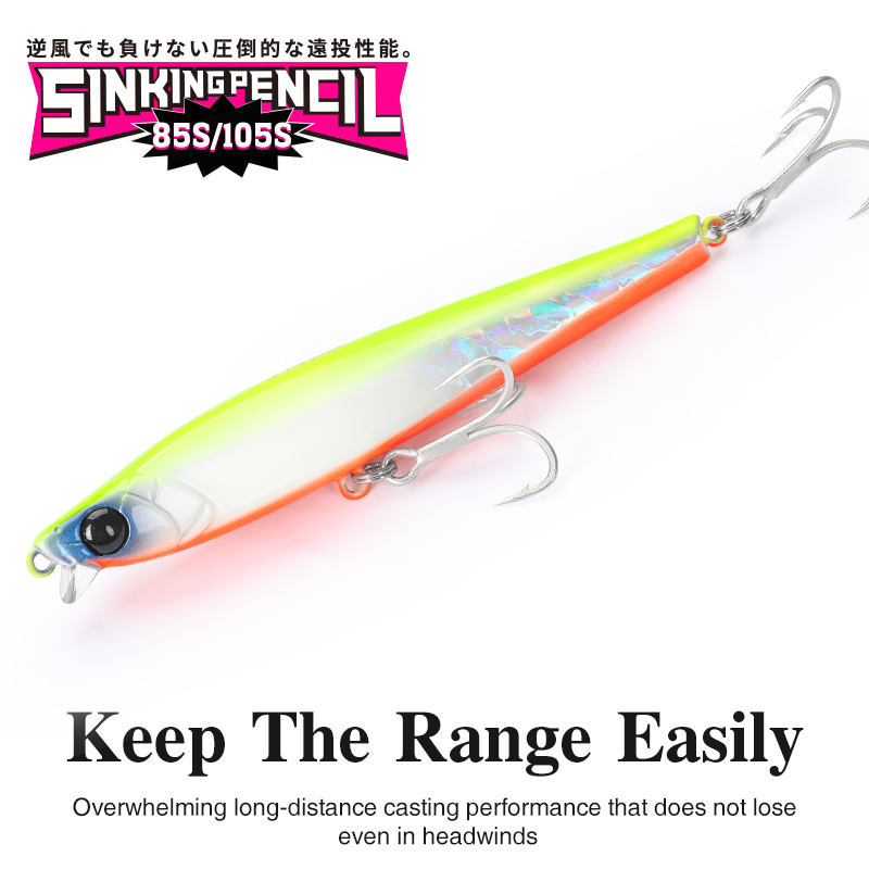 TSURINOYA leurre de pêche coulant 85S 105S crayon à lèvres courtes aérateur 85mm 20g 105mm 30g Max 90m longue coulée appâts durs d'eau salée