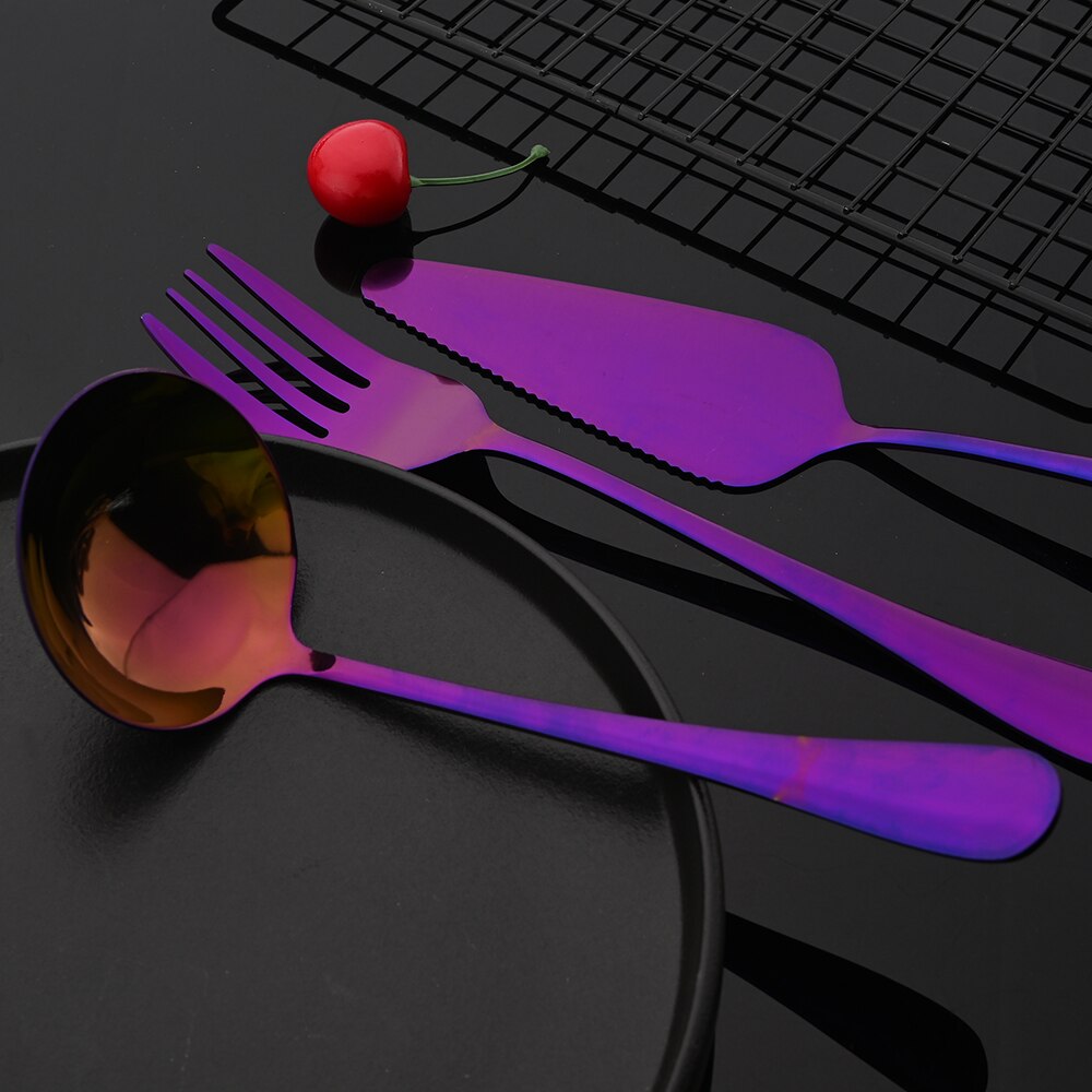 Purple Stainless Steel Dinnerware Set Soup Spoon Colander Spoon Service Spoon Salad Fork Cake Spatula Set Baking Accessories