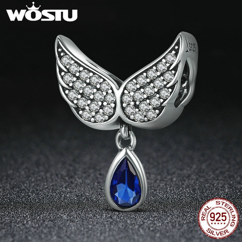 Wostu ægte 925 sterling sølv engel vinger fjer vedhæng charm fit kvinder armbånd amp halskæde smykker cqc 481