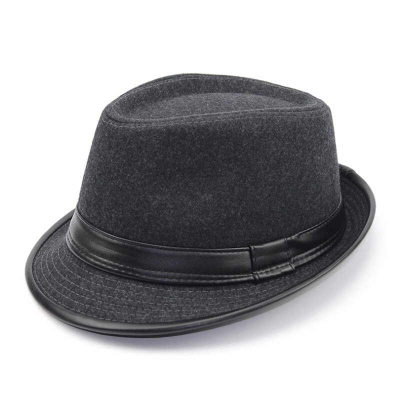 [AETRENDS] sombrero Fedora Jazz estilo inglés para hombre, sombrero de invierno de fieltro de lana Vintage, sombrero Panamá Z-5312: Gray with Leather