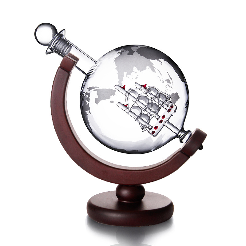 Ensemble de verres à Whisky, Globe de cristal, Carafe à liqueur pour Whisky, Vodka, voilier, Carafe avec support en bois fini, outils de Bar, tasse chaude: Decanter B