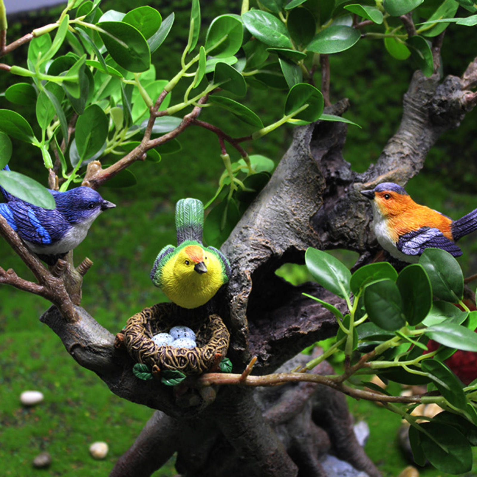 Simulation bird,bird's nest Resin Craft Ornament,cute animal diy sculpture tree decor,gardening bonsai decoration