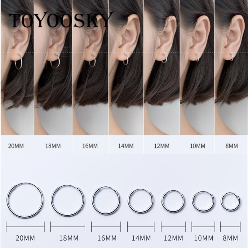 Pendientes de aro de hueso del oído para mujer, de plata de ley S925, tamaño grande 14mm 16mm 18mm 20mm, joyería circular redonda con hebilla