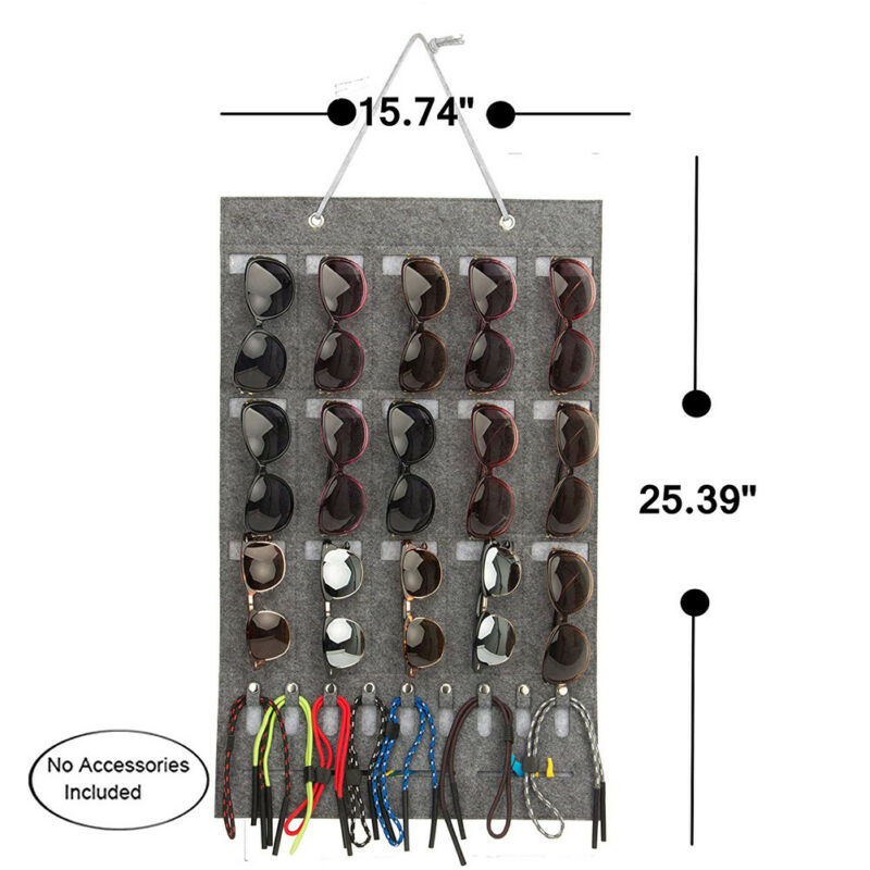 Gaveteiro organizador para óculos, porta-óculos de feltro com 15/25 espaços, para pendurar, armazenar óculos de sol, bolso para parede
