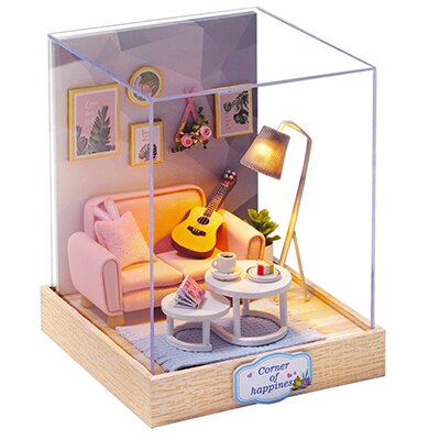 Poppenhuis Houten Diy poppenhuizen Miniatuur Meubels Poppenhuis Kit Casa Muziek Speelgoed voor Kinderen Verjaardag Kerstcadeaus QT27