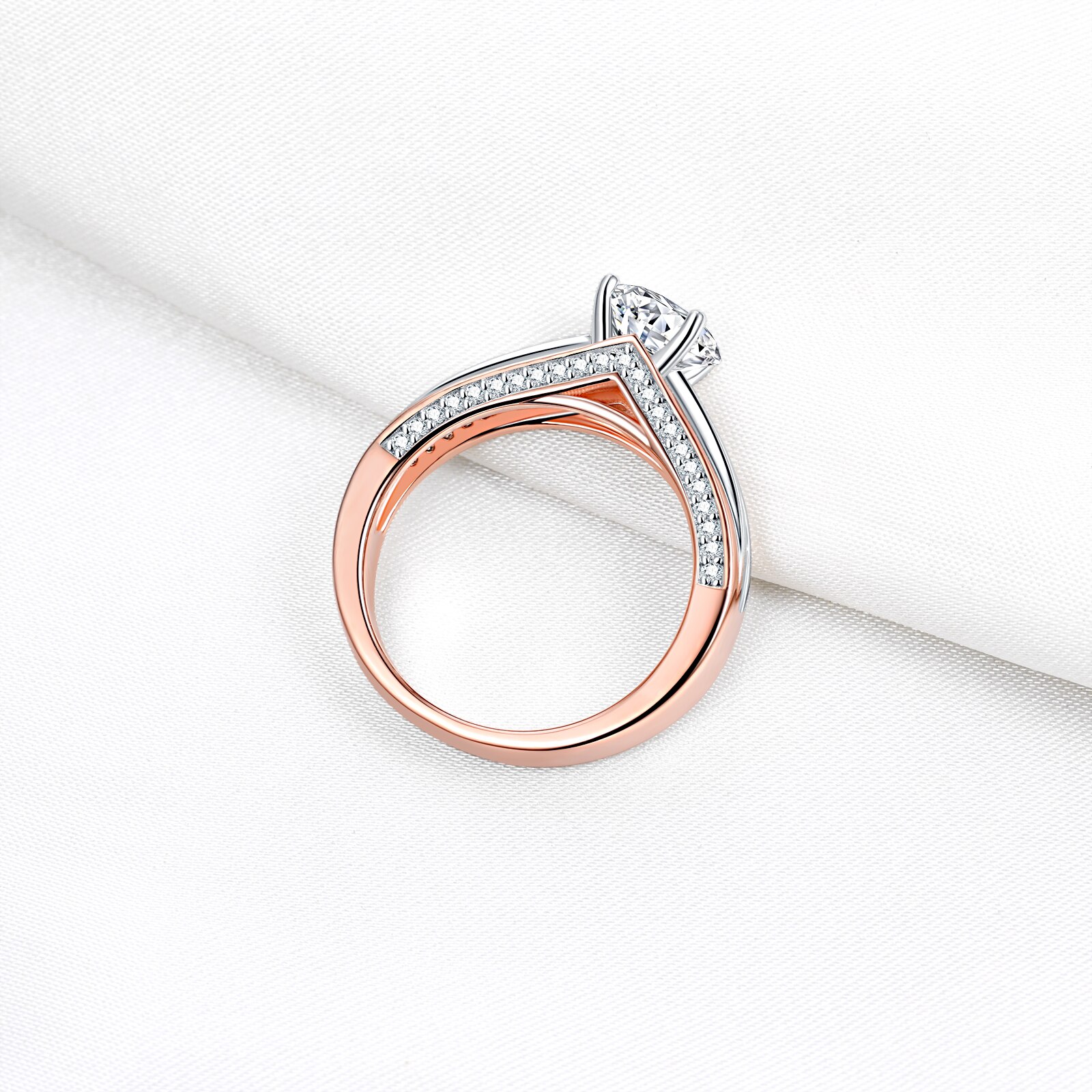 Newshe Rose Goud Wit Kleur Wedding Engagement Rings Voor Vrouwen 100% 925 Sterling Zilver Ronde Cut Aaaaa Cz Prachtige Sieraden