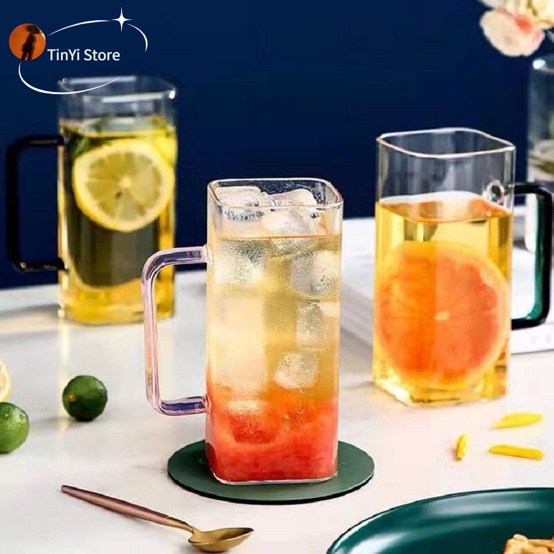 Grands verres résistants à la chaleur avec poignée, 4 pièces, verres transparents pour jus, vin, verre de cristal, sans plomb, verres à eau