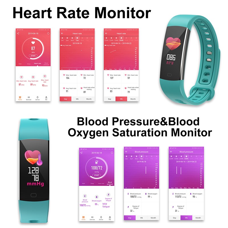 BingoFit Kids Smart Wristbands with WeChat Authentication Fitbits with Blood Pressure Watches Sports Fitness Tracker Smart Bands