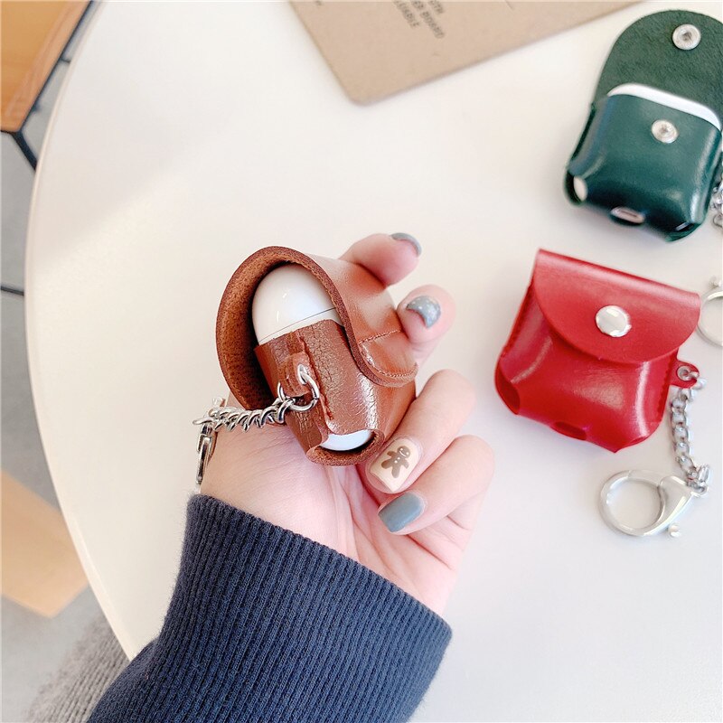 Simpel læderhåndtaske til airpods etui bluetooth øretelefon beskyttelsesetui luksus lanyard til airpods tilbehør funda