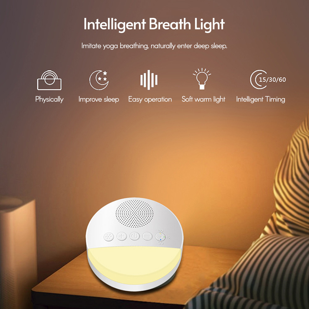 White Noise Sleep Machine Ingebouwd 6 rustgevend geluid Zacht ademlicht 15/30/60 Intelligente timing voor mensen van alle leeftijden