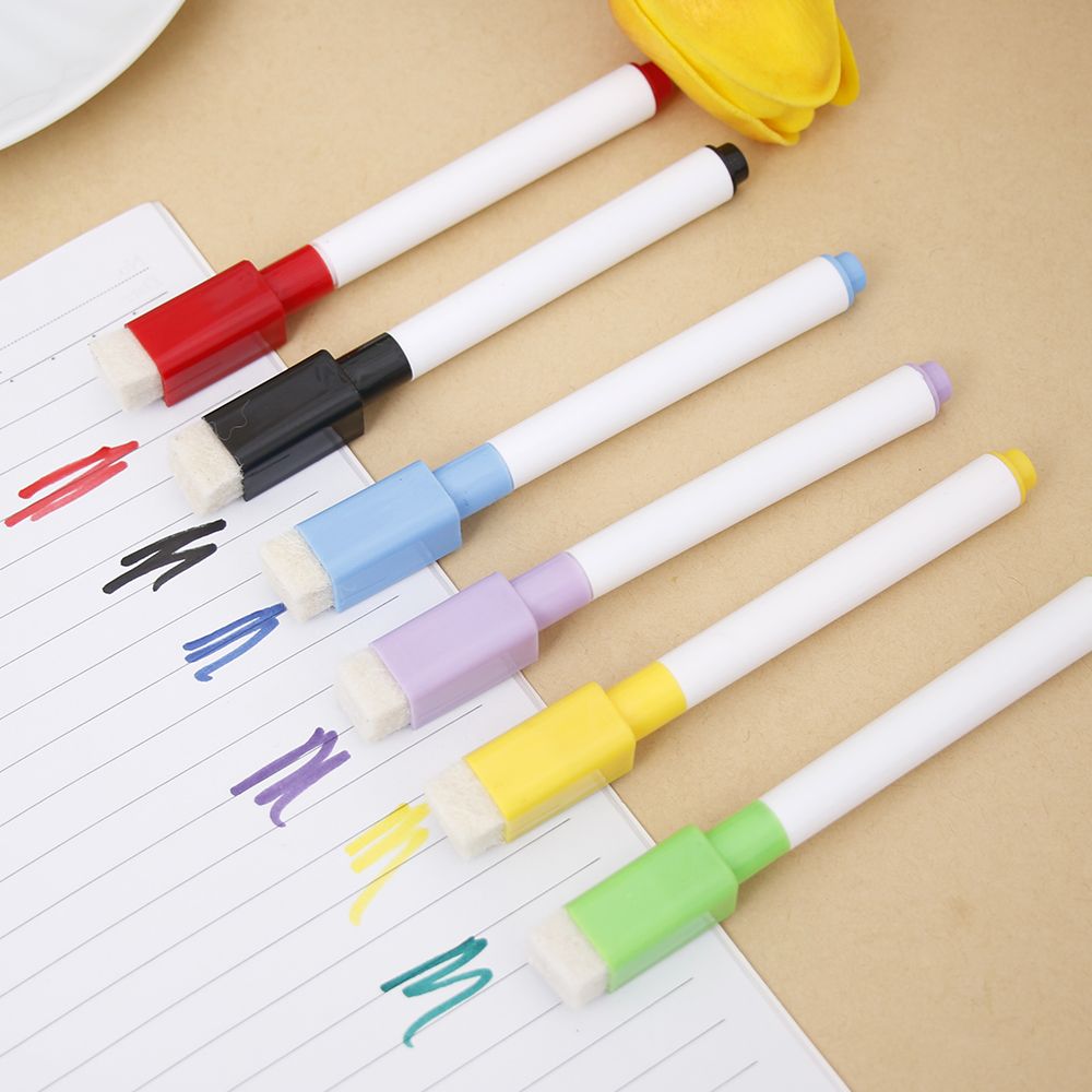 6 PCS/Lot Coloured Ink Whiteboard Marker Pen Set With Eraser Marker Pen Children Kids Stationery Erasable Marker Pen