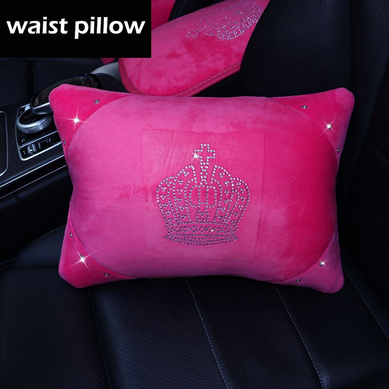 Crystal Crown Auto Car Neck Pillow Pink Car Seat Head Neck Auto Headrest Support Rest Cushion Bling Car Accessories Women: waist pillow