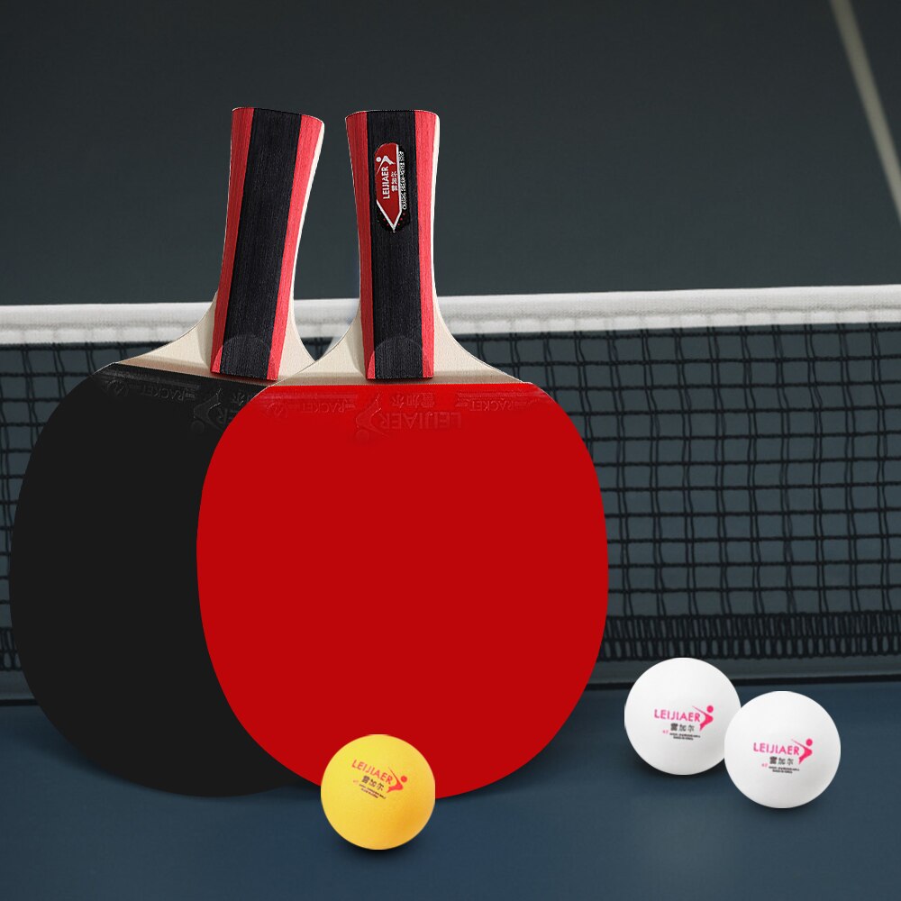 2 unids/lote raqueta de tenis de mesa, raqueta de doble cara, granos en mango largo, juego de raqueta de Ping Pong con bolsa de 3 bolas