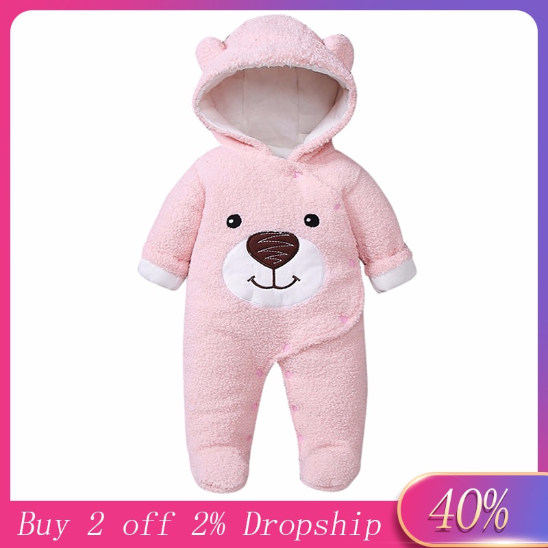 MUQGEW baby jumpsuit bear Baby Girls Boys romper Winter hooded baby rompers born baby clothes Zip Thick Snowsuit WY8