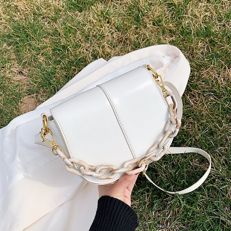 Solid PU leather chain women's shoulder bag bags for women purses and handbags sac a maincrossbody bags for women: White