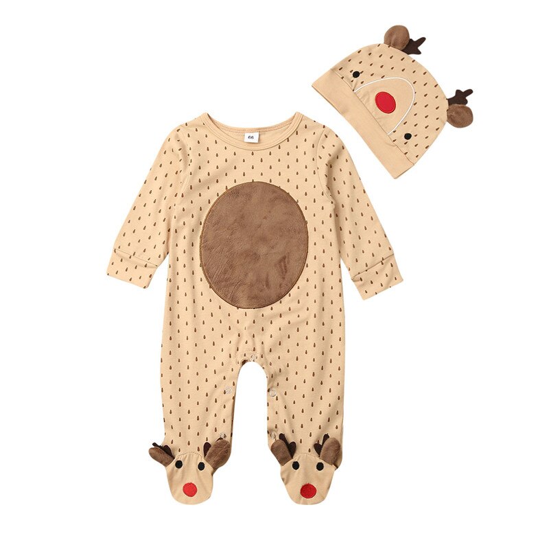 PUDCOCO Nette Neugeborene Baby Junge Mädchen Weihnachten Deer Body Overall Footies Hut Outfits Kleidung Set 0-18M: 6m