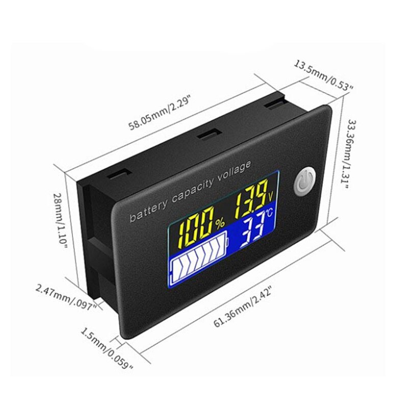 Li-lifepo 4 indikator for blybatteri kapacitet 12v 24v 36v 48v 60v 72 display lcd voltmeter temperaturmåler tester  -c35