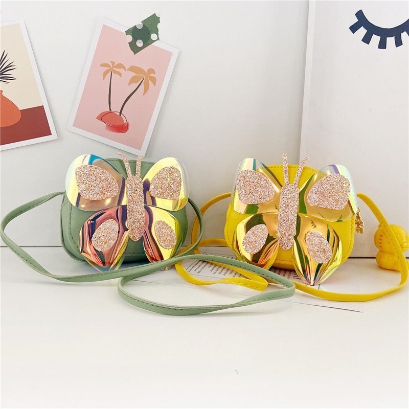 Sac pour enfants Style sac à main dessin animé Pu coloré papillon sac à bandoulière sac à bandoulière une pièce cheveux