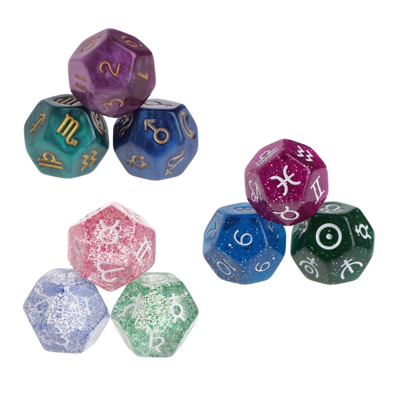 3Pcs Multicolor 12 Zijdig Hars Dobbelstenen Astrologie Tarots Constellation Waarzeggerij