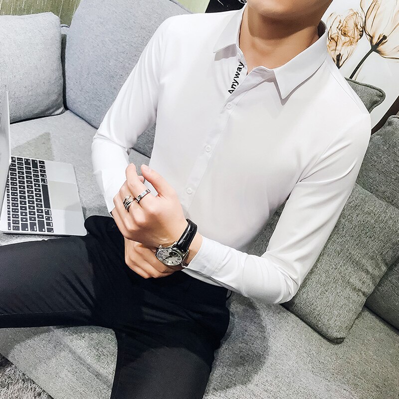Vit skjorta herr vår slim fit bokstav smoking skjorta klänning långärmad fritidsaffär sociala skjortor herr 5xl- s