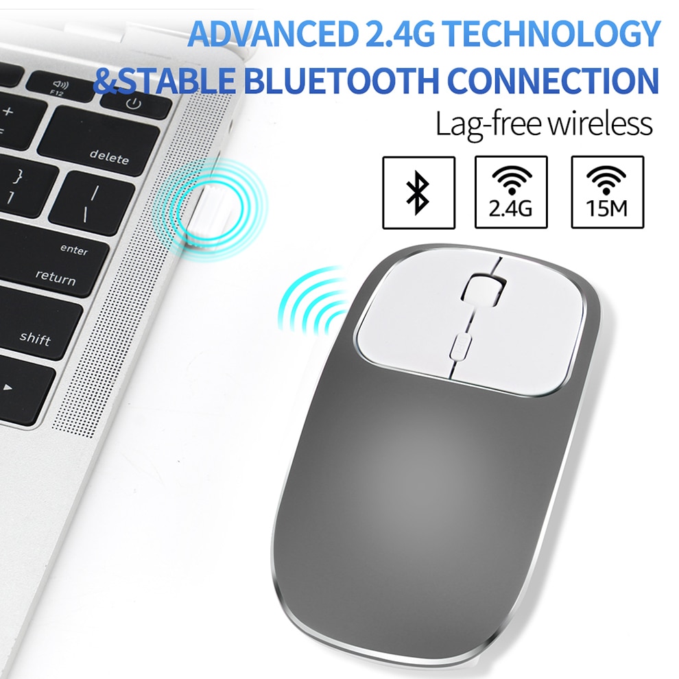 Jelly Comb Rechargeable Bluetooth 4.0+2.4G Wireless Mouse Dual Mode Metal Noiseless Silent Mice for Notebook PC Laptop MacBook