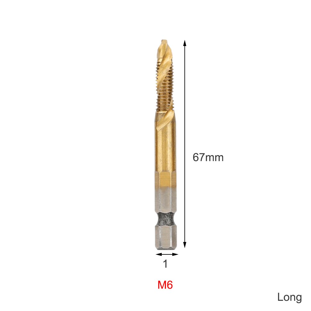 M3-M10 HSS Screw Metric Thread Tap Drill Bits Set Titanium Plated Hex Shank Screw Machine Compound High Speed Change Hand Tool: Long M6X1.0