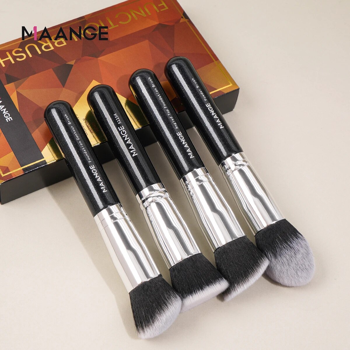 MAANGE-brochas de maquillaje con estuche, 4 piezas, base, corrector, polvo, cerdas suaves y esponjosas, juego de brochas cosméticas grandes: Verde