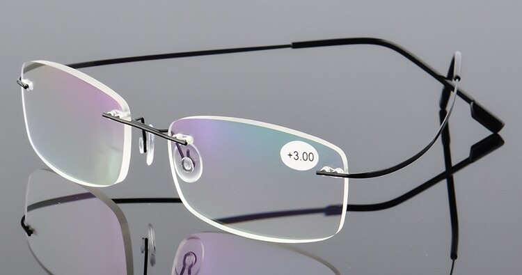 Gafas sin montura ultraligeras Unisex, lentes de lectura de titanio con memoria transparente, magnéticas, para presbicia, con fuerza + 1,0 ~ + 4,0: +300 / black
