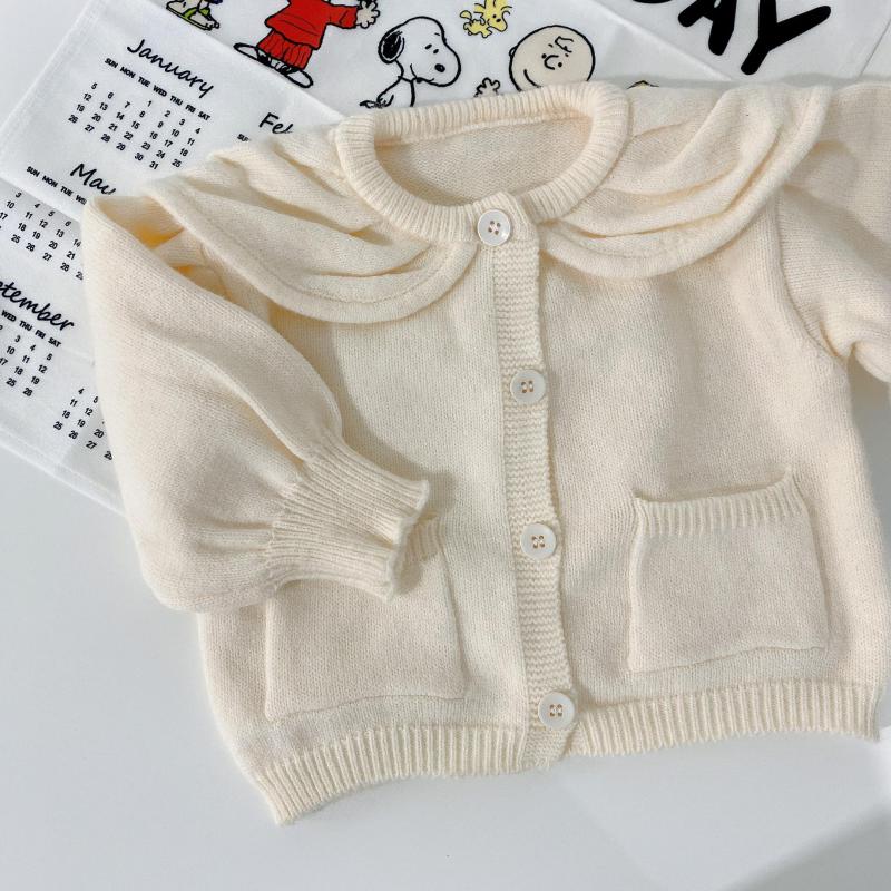 Linda princesa niñas otoño manga larga volantes parte superior con una botonadura prendas de vestir exteriores de punto Chaqueta de punto abrigo niños niñas suéter chaqueta