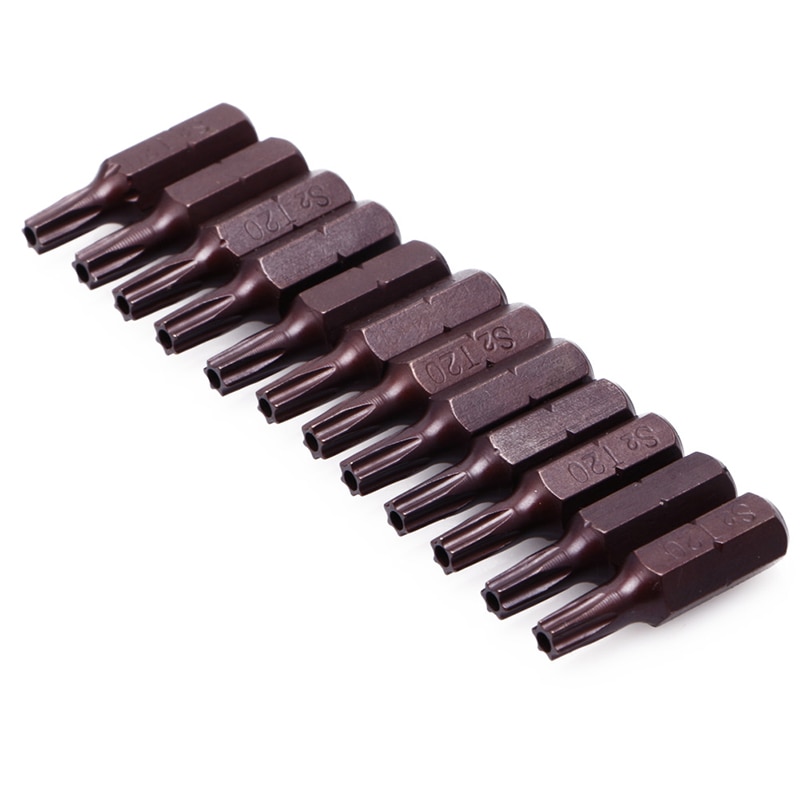 12Pcs T20 1/4" Hex Shank Magnetic Torx Security Screwdriver Bits With Hole 25mm Repair Screwdriver Bits Hand Tools