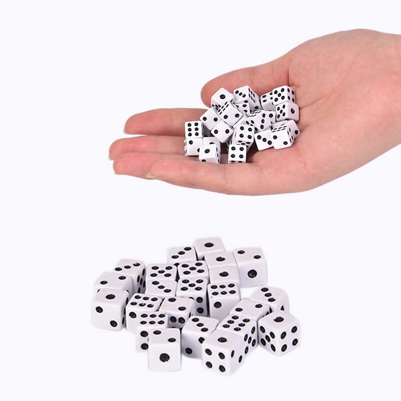 50 Pieces Dices 8mm Plastic White Gaming Dice Standard Six Sided Decider Birthday Parties Board Game