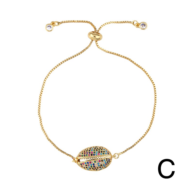 Conjunto de pulseras de colores del arco iris para mujer, cadena de piedras de zirconia, joyas cruzadas de concha de mar dorada, de joyería brtb59: brt-b59-C