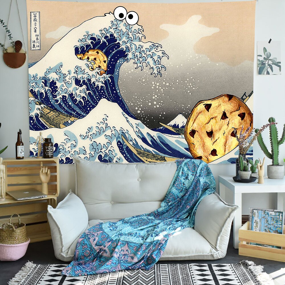 Simsant stor bølge kanagawa væg gobelin japansk ocean bølge kunst væg hængende gobeliner til stue hjem sovesal indretning: Gt2 tsizy 1094