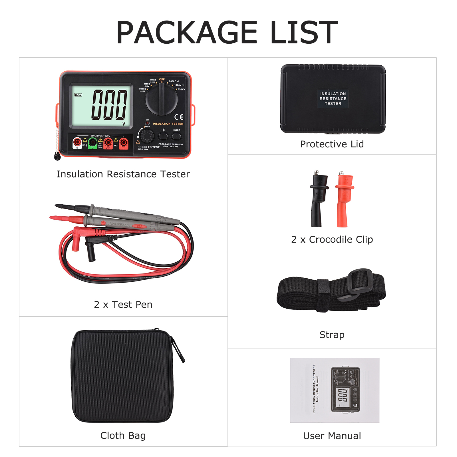 Digital Insulation Resistance Tester with LCD Backlight DC 250V/ 500V/ 1000V AC 750V Multifunction Insulation Resistance Meter