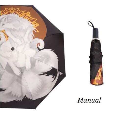 JPY-Paraguas automáticos de zorro de nueve colas para mujer, Paraguas plegables a prueba de viento, para animales lluviosos, sombrilla UV Fox, Paraguas JY48: Manual