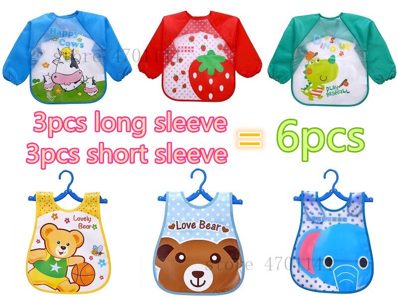 6 teile/satz Nette Baby Wasserdicht Langarm Schürze freundlicher Fütterung Kittel Lätzchen Spuck Kleidung Weiche essen Kleinkind EVA Lätzchen Spuck tücher: A--3Stck und 3Stck